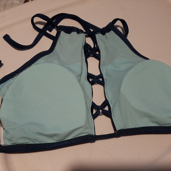 NWOT BIKINI HALTER TOP TEAL - Picture 2 of 3